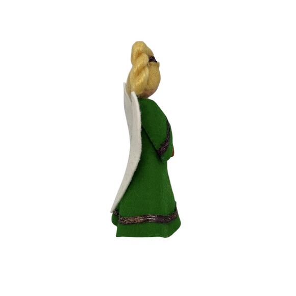 Vintage Handmade Felt Blond Angel Ornament Playing String Guitar Green Dress - Picture 6 of 11
